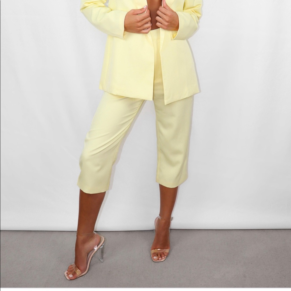 NEW Misguided Coord 3/4 Tailored Trousers Lemon Size US 6